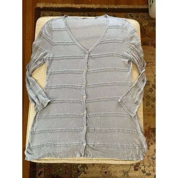Soft Surroundings XL LINEN Vicose Gauze Cardigan Duster Light Blue Button Up - Picture 10 of 13